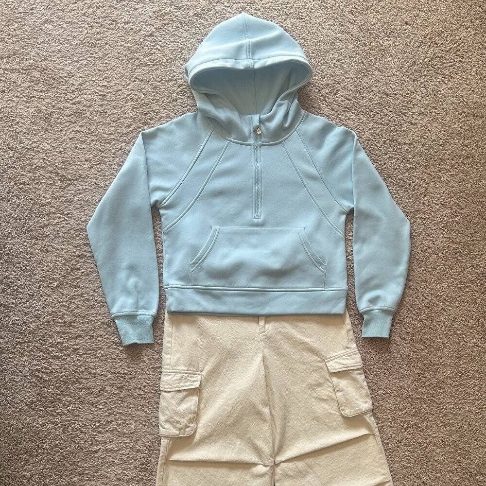 Cropped Fleece-Lined Zip Hoodie – S | Blue / Pink / White